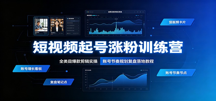 短视频起号涨粉训练营：全类目爆款剪辑实操，账号节奏规划复盘落地教程 - 臻优资源网