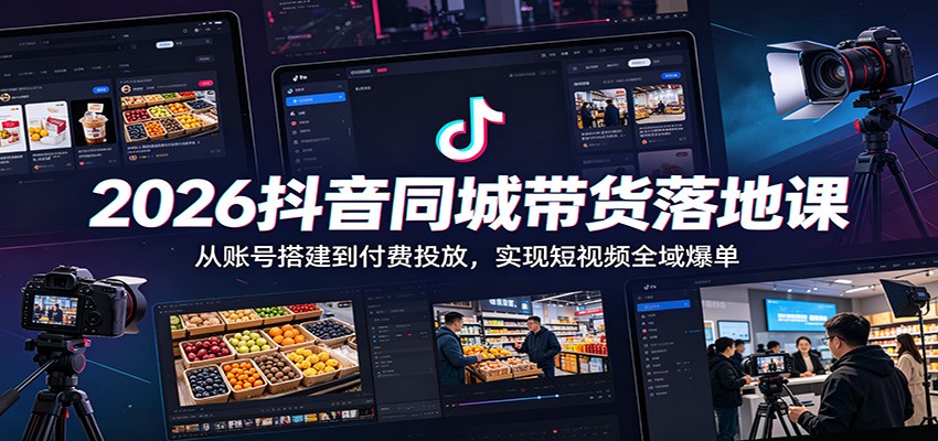 2026抖音同城带货落地课：从账号搭建到付费投放，实现短视频全域爆单 - 臻优资源网