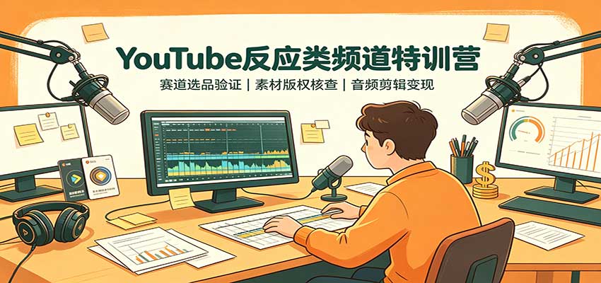 YouTube反应类频道特训营：赛道选品验证，素材版权核查，音频剪辑变现 - 臻优资源网