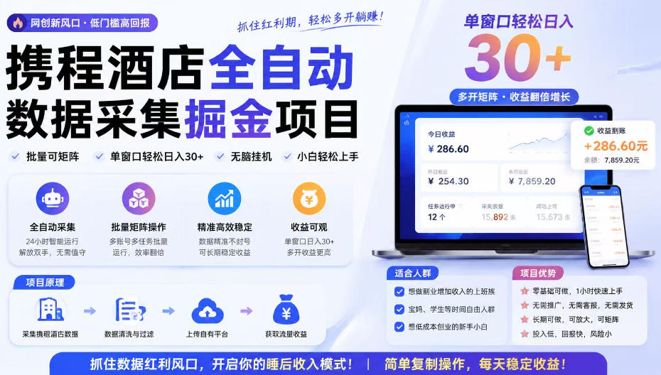 携程酒店采集挂G项目，批量可矩阵，单机轻松日入300+，开启你的睡后收入模式!【揭秘】 - 臻优资源网