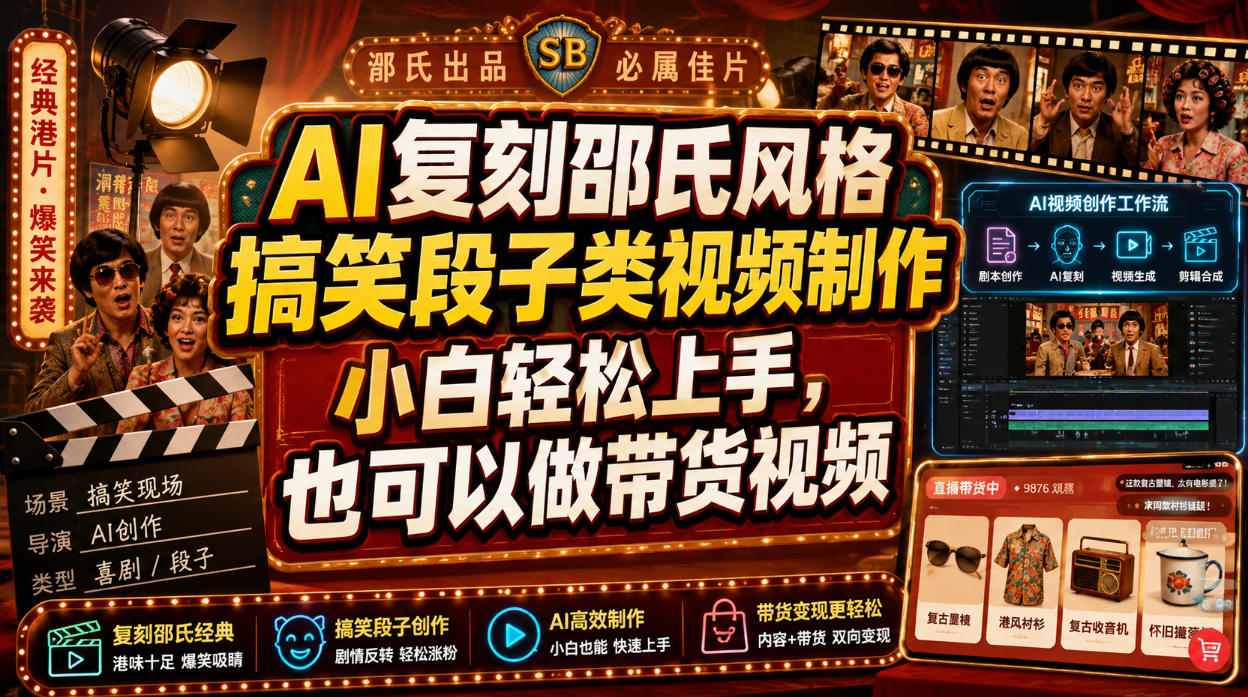 AI复刻邵氏风格搞笑段子类视频制作，小白轻松上手，也可以做带货视频 - 臻优资源网