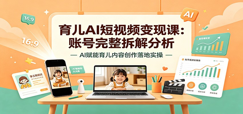 育儿AI短视频变现课：账号完整拆解分析，AI赋能育儿内容创作落地实操 - 臻优资源网