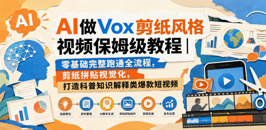 AI做Vox剪纸风格视频保姆级教程｜零基础完整跑通全流程，剪纸拼贴视觉化，打造科普知识解释类爆款短视频 - 臻优资源网