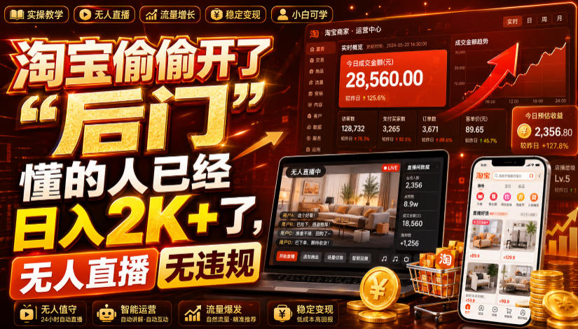 淘宝偷偷开了“后门”，懂的人已经日入2K+了，无人直播无违规，一台电脑=一家24小时营业的线上门店【揭秘】 - 臻优资源网