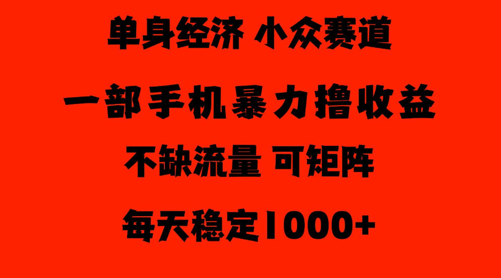 26年暴力单身经济，稳定日入500-1k，不缺流量，流量极大，冷门小众赛道，门槛低小白轻松上手【揭秘】 - 臻优资源网