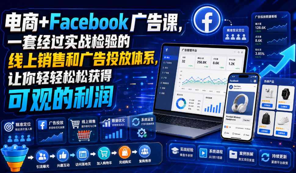 电商+Facebook广告课，一套经过实战检验的线上销售和广告投放体系，让你轻轻松松获得可观的利润【原创双语字幕】 - 臻优资源网