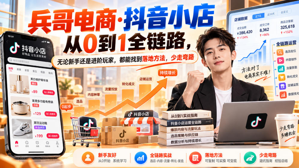 【无水印】兵哥电商·抖音小店从0到1全链路，无论新手还是进阶玩家，都能找到落地方法，少走弯路（更新9月） - 臻优资源网