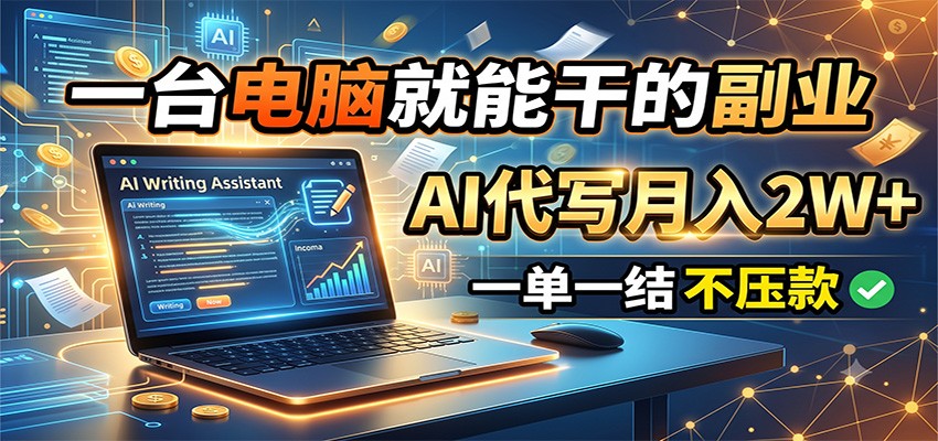 一台电脑就能干的副业，AI代写月入2W+，一单一结不压款 - 臻优资源网