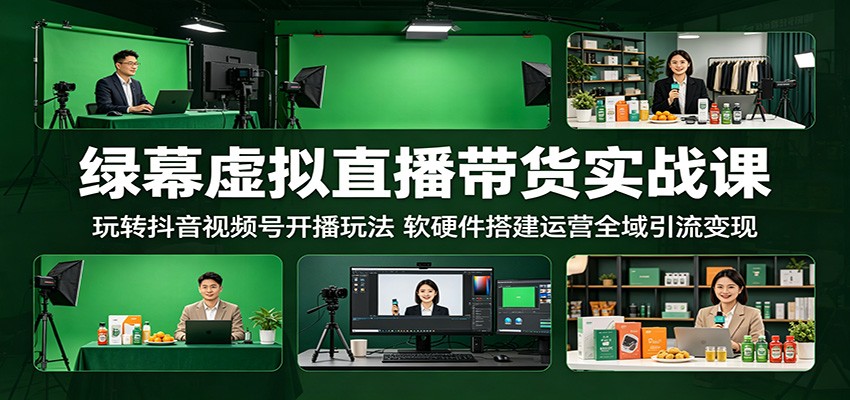 绿幕虚拟直播带货实战课：玩转抖音视频号开播玩法，软硬件搭建运营全域引流变现 - 臻优资源网