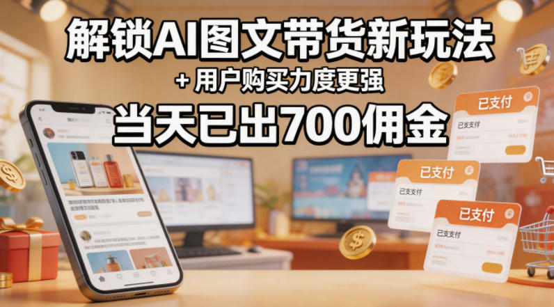 解锁ai图文带货新玩法+用户购买力度更强，当天已出700佣金，详细拆解 - 臻优资源网