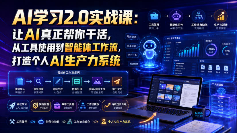 AI学习2.0实战课：让AI真正帮你干活，从工具使用到智能体工作流，打造个人AI生产力系统 - 臻优资源网
