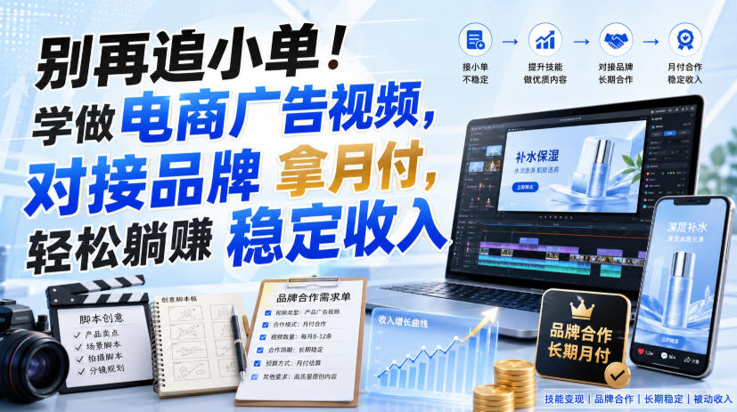 别再追小单！学做电商广告视频，对接品牌拿月付，轻松躺賺稳定收入【原创双语字幕】 - 臻优资源网