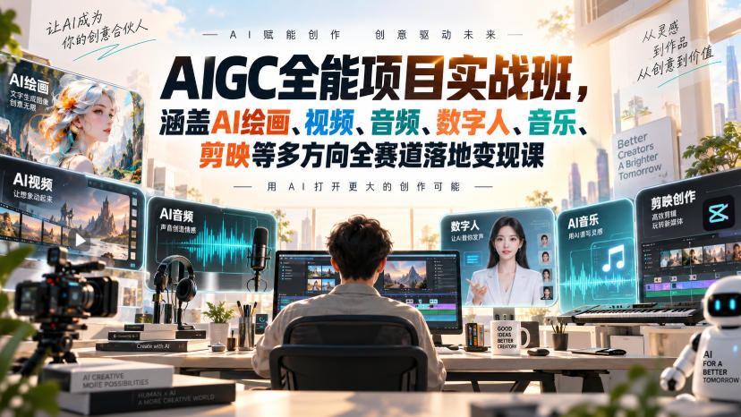 AIGC全能项目实战班，涵盖AI绘画、视频、音频、数字人、音乐、剪映等多方向全赛道落地变现课 - 臻优资源网