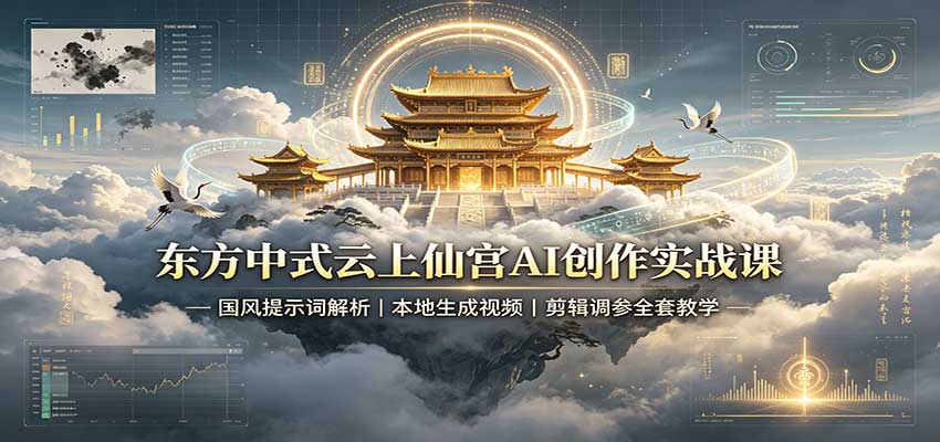 东方中式云上仙宫AI创作实战课：国风提示词解析，本地生成视频，剪辑调参全套教学 - 臻优资源网