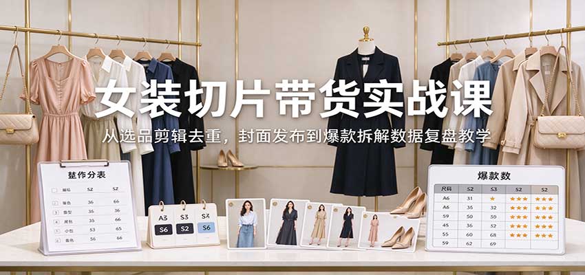 女装切片带货实战课：从选品剪辑去重，封面发布到爆款拆解数据复盘教学 - 臻优资源网