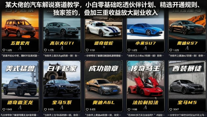 某大佬的汽车解说赛道教学，小白零基础吃透伙伴计划、精选开通规则、独家签约，叠加三重收益放大副业收入 - 臻优资源网
