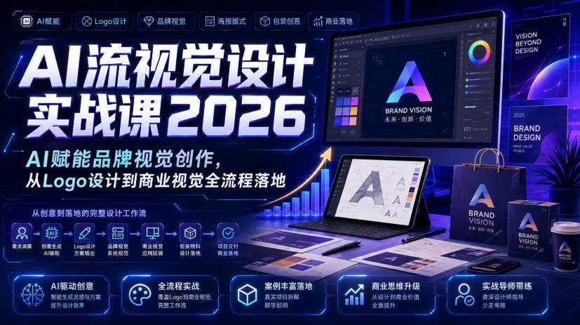 AI流视觉设计实战课2026：AI赋能品牌视觉创作，从Logo设计到商业视觉全流程落地 - 臻优资源网
