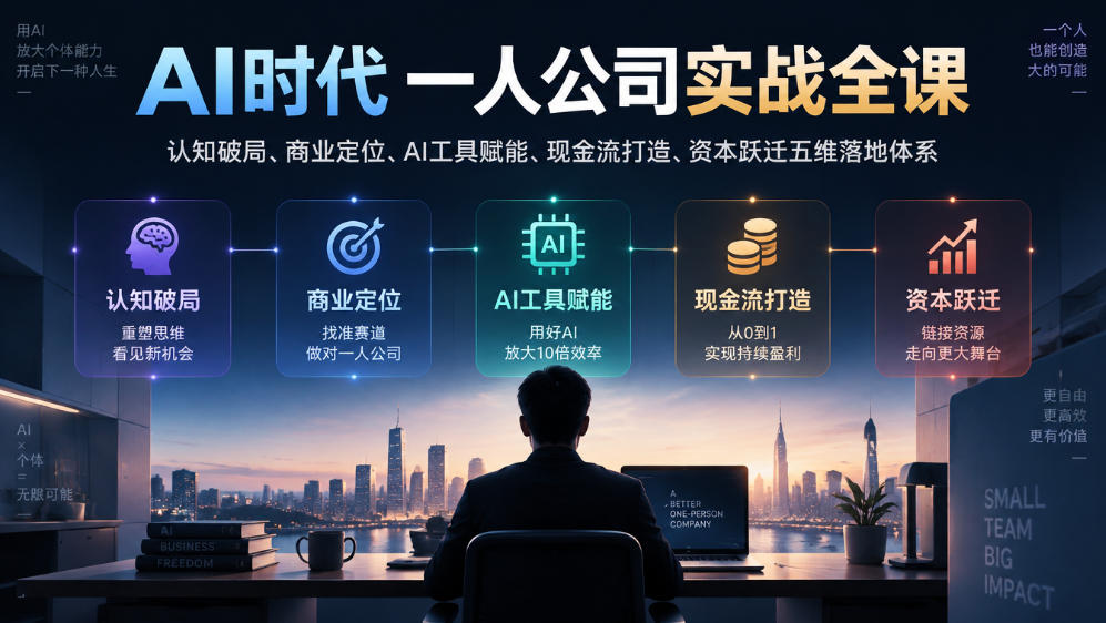 AI时代一人公司实战全课｜认知破局、商业定位、AI工具赋能、现金流打造、资本跃迁五维落地体系 - 臻优资源网