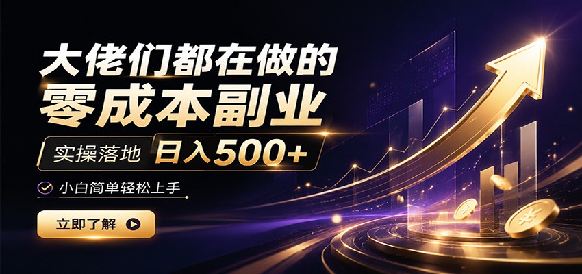 大佬们都在做的零成本副业，实操落地日入500+，小白一秒上手 - 臻优资源网