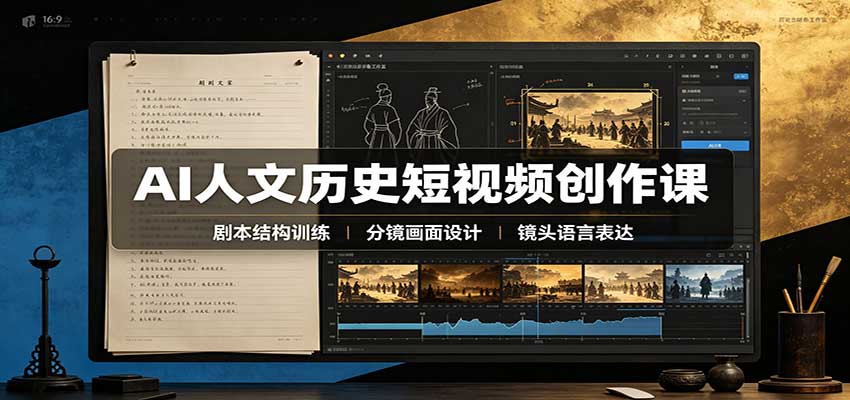 AI人文历史短视频创作课：赛道对标、剧本分镜制图，掌握视频完整产出流程 - 臻优资源网