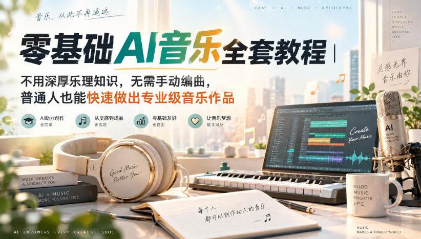 零基础AI音乐全套教程｜不用深厚乐理知识，无需手动编曲，普通人也能快速做出专业级音乐作品 - 臻优资源网