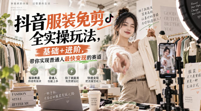 抖音服装免剪全实操玩法，基础+进阶，带你实现普通人最快变现的赛道 - 臻优资源网