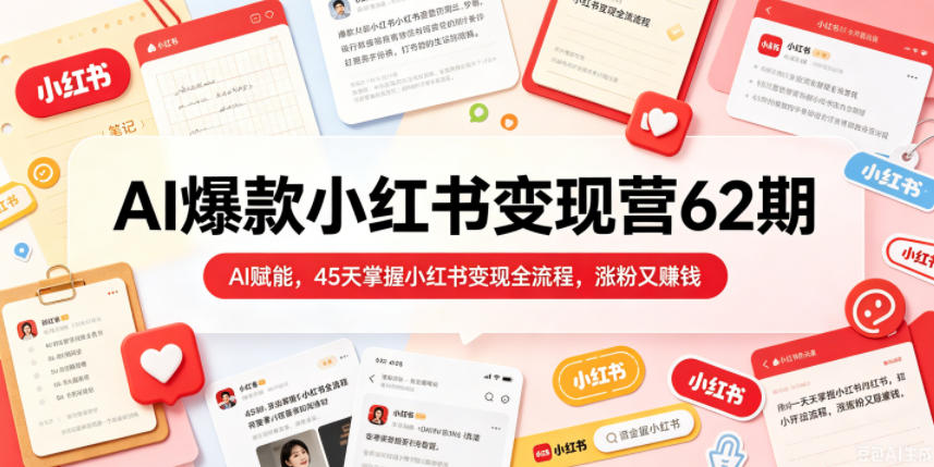 AI爆款小红书变现营62期2026年5月，AI赋能，45天掌握小红书变现全流程，涨粉又賺钱 - 臻优资源网