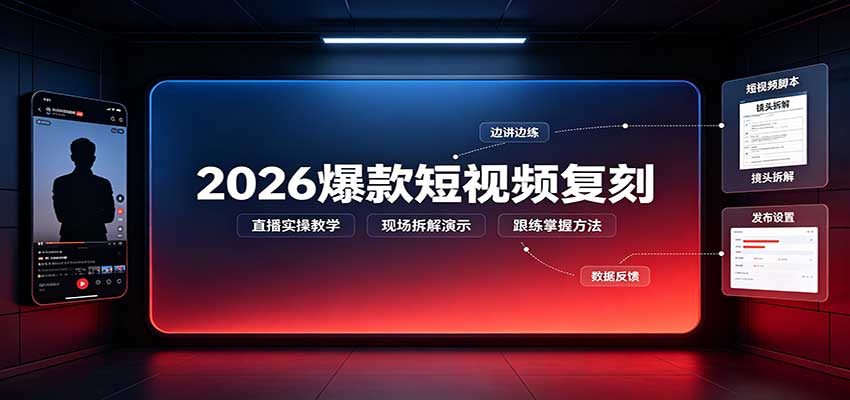 2026爆款短视频复刻：直播实操教学，配套文字文档掌握全流程 - 臻优资源网