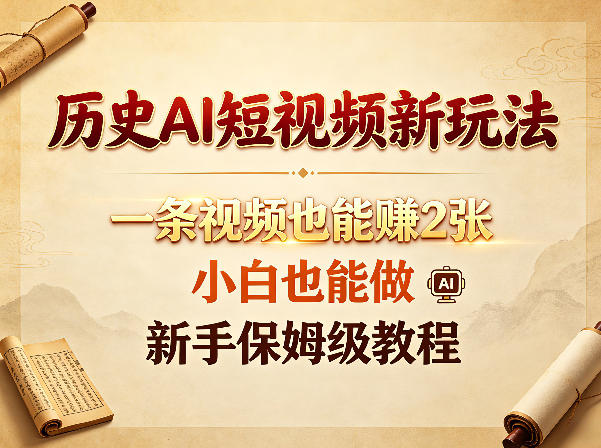 历史AI短视频新玩法，一条视频也能賺2张，小白也能做，新手保姆级教程 - 臻优资源网