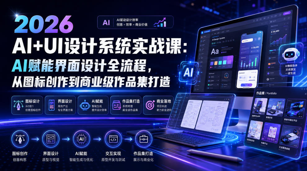2026 AI+UI设计系统实战课：AI赋能界面设计全流程，从图标创作到商业级作品集打造 - 臻优资源网