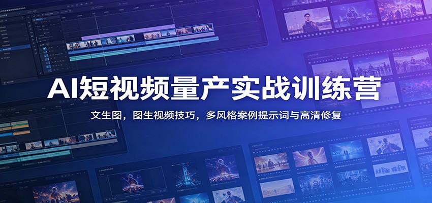 AI短视频量产实战训练营：文生图，图生视频技巧，多风格案例提示词与高清修复 - 臻优资源网