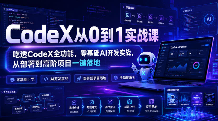 CodeX从0到1实战课，吃透CodeX全功能，零基础AI开发实战，从部署到高阶项目一键落地 - 臻优资源网