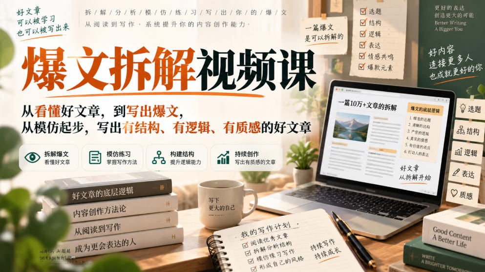 爆文拆解视频课，从看懂好文章，到写出爆文，从模仿起步，写出有结构、有逻辑、有质感的好文章 - 臻优资源网