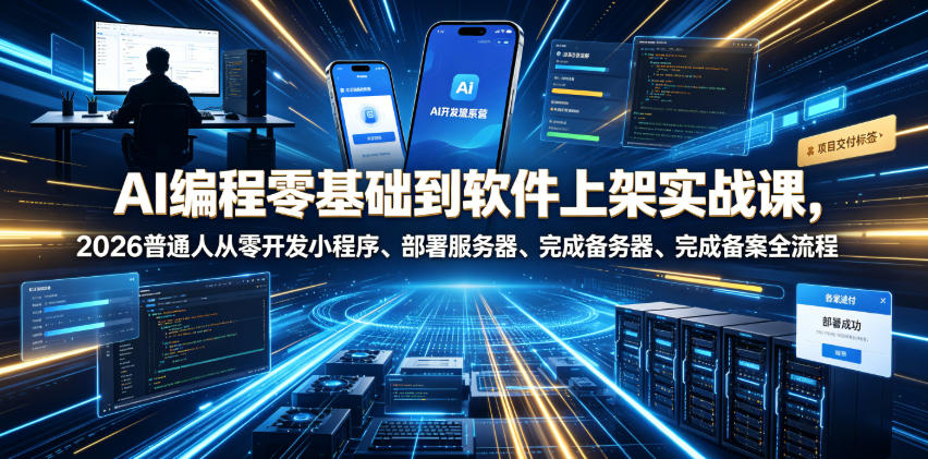 AI编程零基础到软件上架实战课，2026普通人从零开发小程序、部署服务器、完成备案全流程项目落地教程 - 臻优资源网