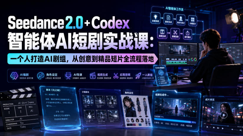 Seedance2.0+Codex智能体AI短剧实战课：一个人打造AI剧组，从创意到精品短片全流程 - 臻优资源网