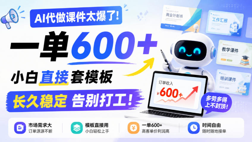 AI代做课件太爆了！一单600+，小白直接套模板，长久稳定告别打工！【揭秘】 - 臻优资源网