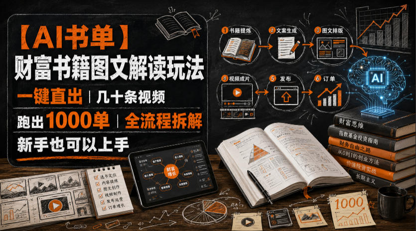 【AI书单】财富书籍图文解读玩法，一键直出，几十条视频，跑出1000单，全流程拆解，新手也可以上手 - 臻优资源网