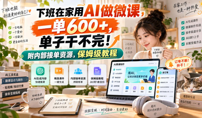 下班在家用AI做微课，一单600+，单子干不完！附内部接单资源，保姆级教程【揭秘】 - 臻优资源网