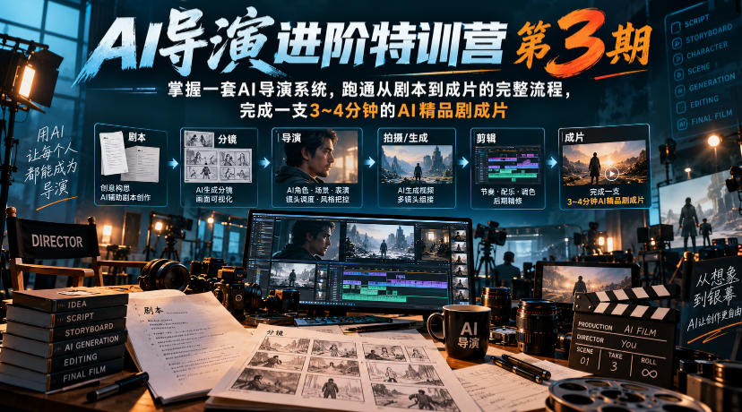 AI导演进阶特训营第3期，掌握一套AI导演系统，跑通从剧本到成片的完整流程，完成一支3~4分钟的AI精品剧成片（附1、2期） - 臻优资源网