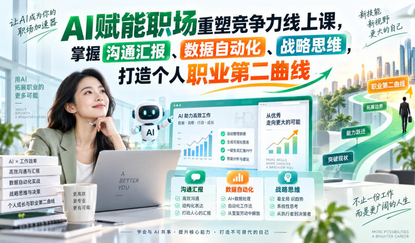 AI赋能职场重塑竞争力线上课，掌握沟通汇报、数据自动化、战略思维，打造个人职业第二曲线 - 臻优资源网