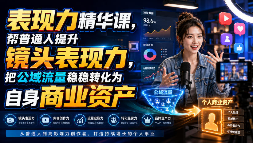 表现力精华课，帮普通人提升镜头表现力，把公域流量稳稳转化为自身商业资产 - 臻优资源网