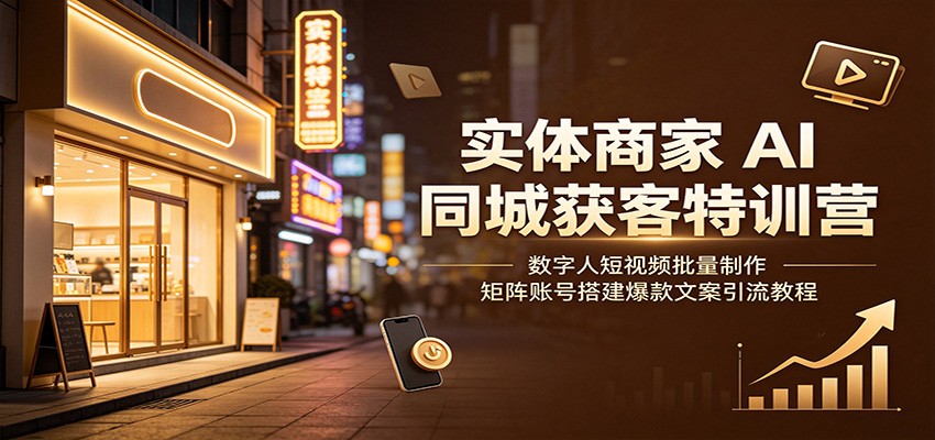 实体商家AI同城获客特训营：数字人短视频批量制作，矩阵账号搭建爆款文案引流教程 - 臻优资源网
