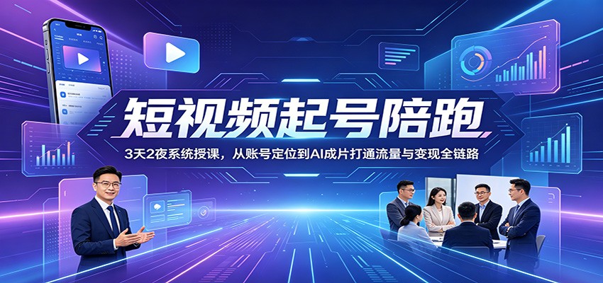 短视频起号陪跑：3天2夜系统授课，从账号定位到AI成片打通流量与变现全链路 - 臻优资源网