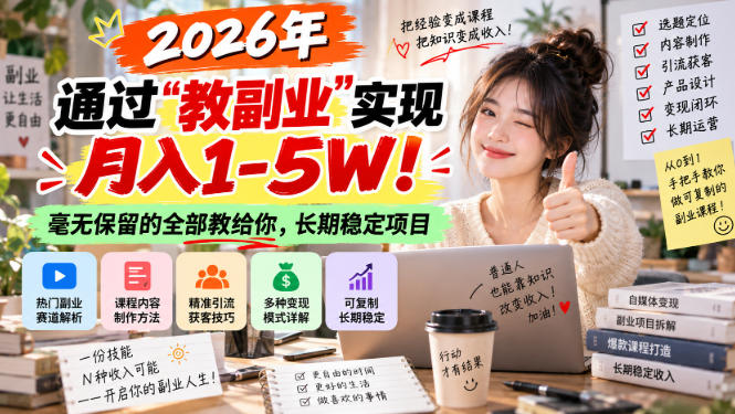 “教副业”实现月入1-5W！长期稳定，毫无保留的全部教给你！ - 臻优资源网