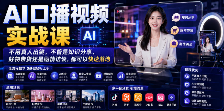 AI口播视频实战课，不用真人出镜，不管是知识分享、好物带货还是剧情访谈，都可以快速落地 - 臻优资源网