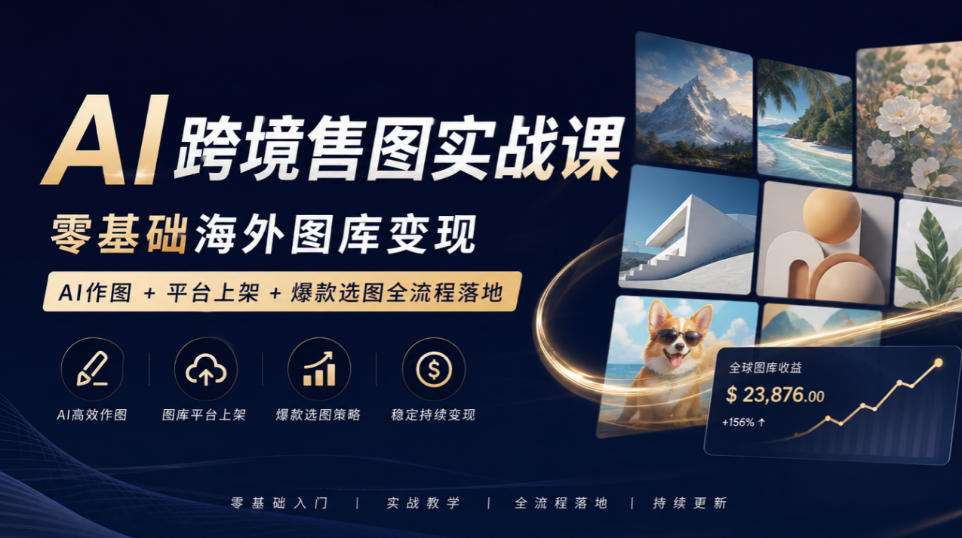 AI跨境售图实战课，零基础海外图库变现，AI作图+平台上架+爆款选图全流程落地 - 臻优资源网
