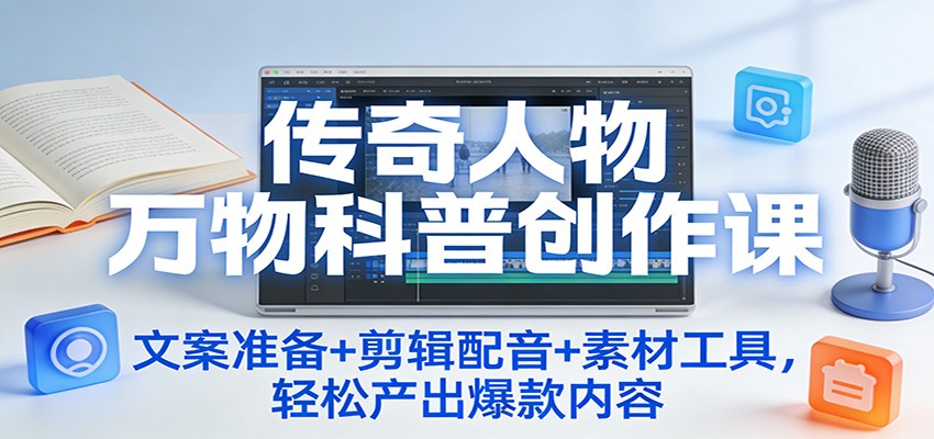 传奇人物万物科普创作课：文案准备+剪辑配音+素材工具，轻松产出爆款内容 - 臻优资源网