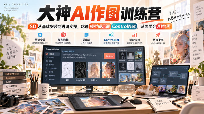 大神AI作图训练营，SD从基础安装到进阶实操，吃透模型提示词ControlNet，从零学会AI绘画 - 臻优资源网