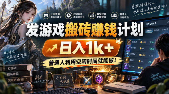 首发游戏搬砖賺钱计划，日入1k+，普通人利用空闲时间就能做！【揭秘】 - 臻优资源网