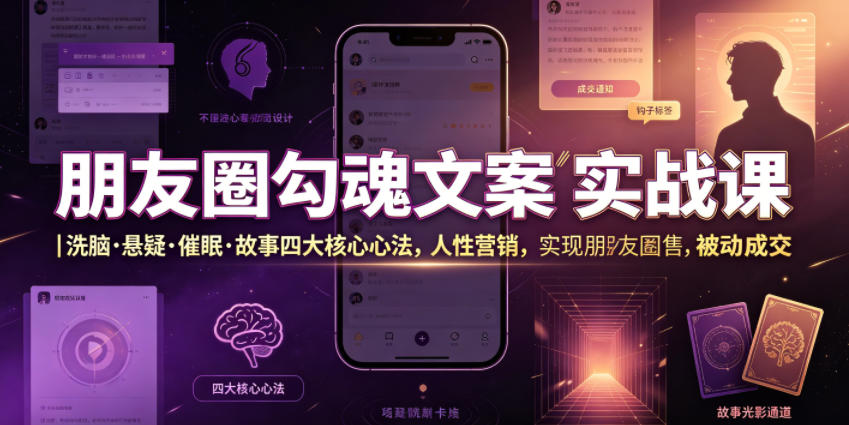 朋友圈勾魂文案实战课｜洗脑·悬疑·催眠·故事四大核心心法，吃透人性营销，实现朋友圈不销而售被动成交 - 臻优资源网